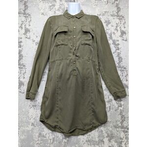 Lucky Brand Olive Green Utility Shirt Dress Button Up Long Sleeve Lyocell Size M